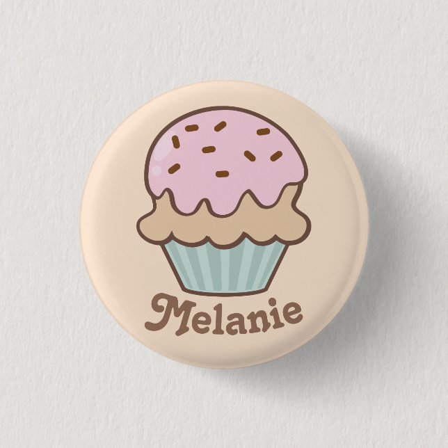 Cute Pink Frosting Cupcake Personalised Button (Front)