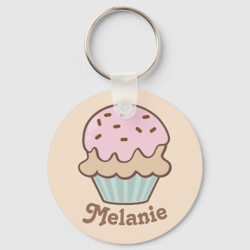 Cute Pink Frosting Cupcake Personalised Keychain