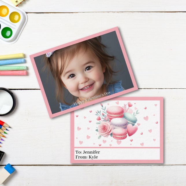 Cute Pink Full Photo Classroom Valentine’s Day Note Card (Pink Mini Photo Valentine)