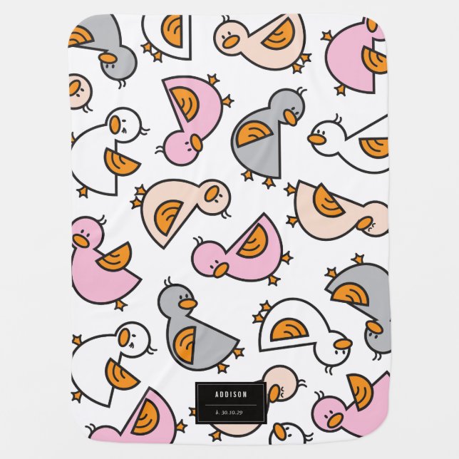 Cute Pink Fun Duckies New Birth Baby Girl Blanket (Front)