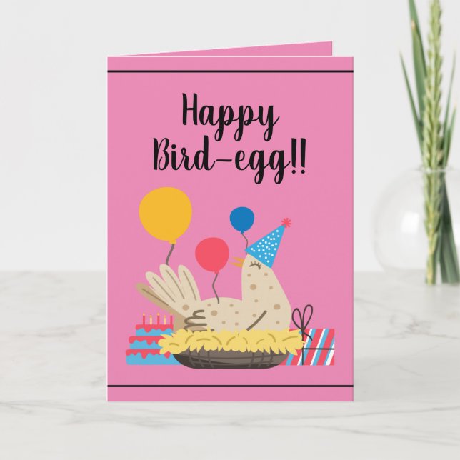 Cute Pink Funny Chicken Humor Balloons Birthday Card (Front)