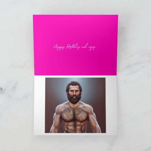 Cute Pink Funny Handsome Bearded Man Birthday Card