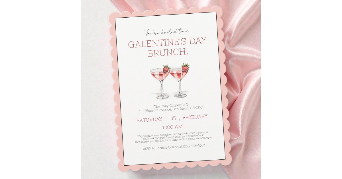 Cute Pink Galentine's Day Girly Brunch Party Invitation | Zazzle