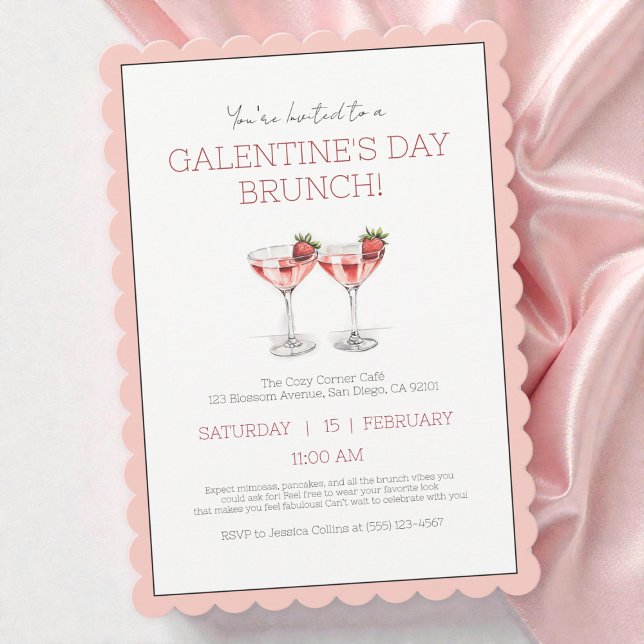 Cute Pink Galentine's Day  Girly Brunch Party Invitation (Cute Pink Galentine's Day Girly Brunch Party Invitation)
