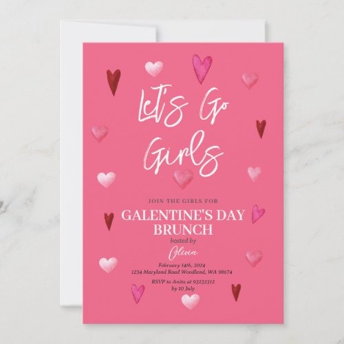 Cute Pink Galentines Day Party Brunch Dinner Invitation