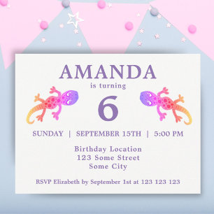 Cute Pink Gecko Girls Birthday Party Invitation Postcard