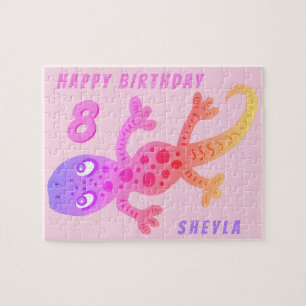 Cute Pink Gecko Lizard Girl Birthday Jigsaw Puzzle