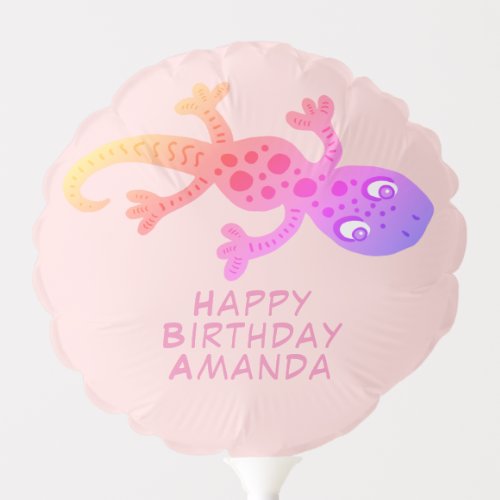 Cute Pink Gecko Lizard Rainbow Girls Birthday Balloon