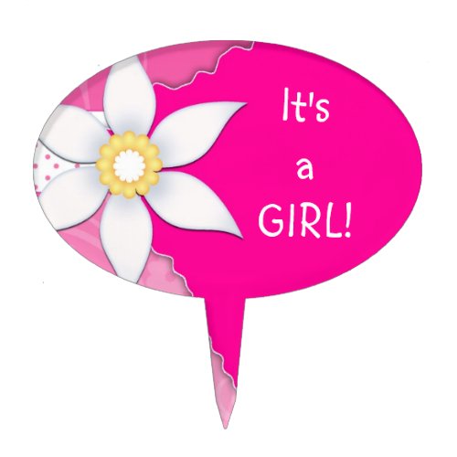 Cute Pink Gender Reveal Baby Shower Girl Cake Topper