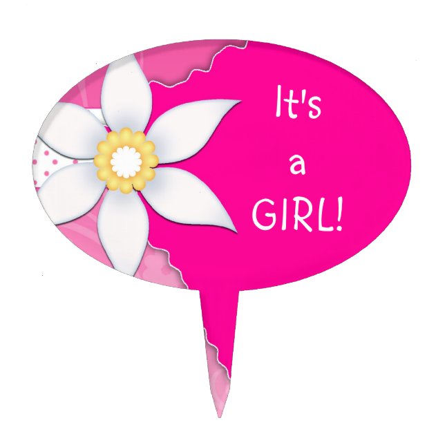 Cute Pink Gender Reveal Baby Shower Girl Cake Topper (Front)