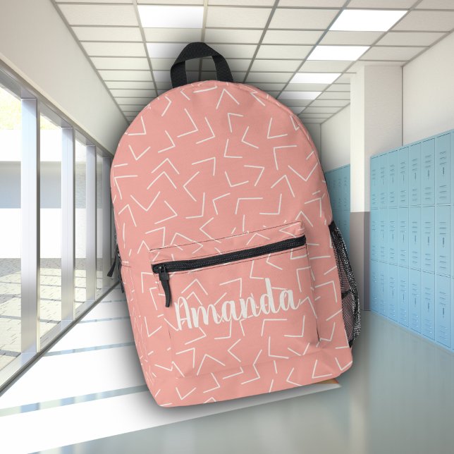 Cute Pink Geometric Arrows Monogram Name Printed Backpack (Creator Uploaded)
