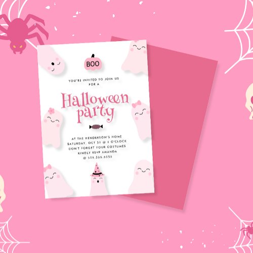 Cute Pink Ghost BOO Halloween Party Invitation