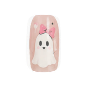 Cute Pink Ghost Bow Halloween Design Minx Nail Art