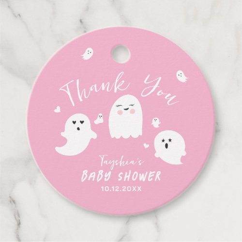 Cute Pink Ghost Boy Halloween Baby Shower Favor Tags