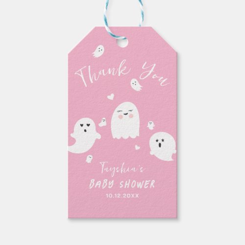 Cute Pink Ghost Girl Halloween Baby Shower Gift Tags