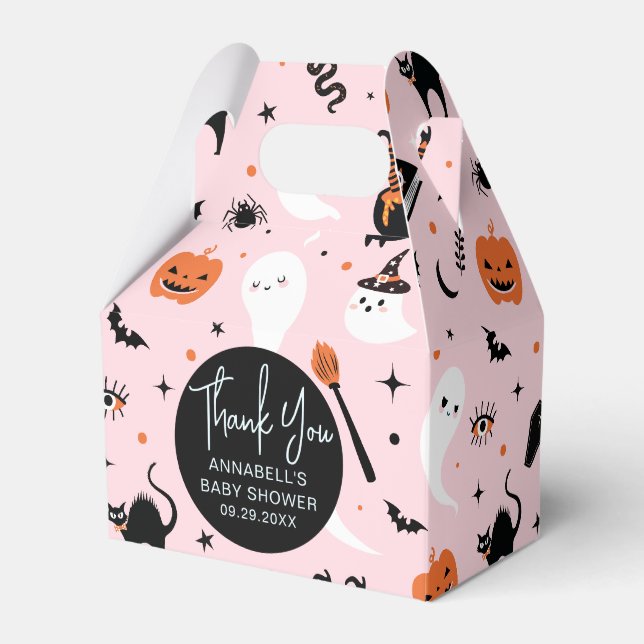 Cute Pink Ghost Halloween Baby Shower Thank You Favor Boxes (Front Side)