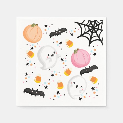 Cute Pink Ghost Halloween Birthday Party Girl Napkins