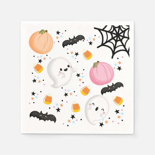 Cute Pink Ghost Halloween Birthday Party Girl Napkins (Front)