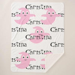 Cute Pink Ghost Halloween Blanket with Name
