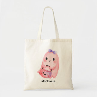 Cute Pink Ghost Halloween Kids Trick Or Treat Tote Bag