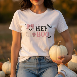 Cute Pink Ghost Halloween Shirt   Hey Boo Coquette