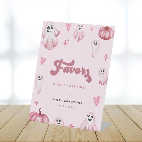 Cute Pink Ghost Little Boo Baby Shower Favors Sign