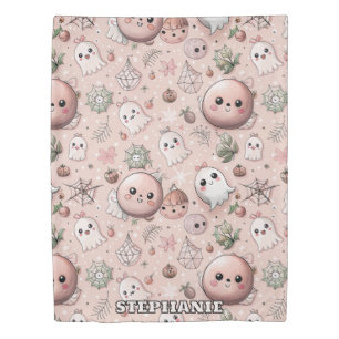 Cute Pink Ghost & Pastel Halloween Seamless Duvet Cover