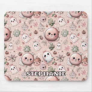 Cute Pink Ghost & Pastel Halloween Seamless Mouse Pad