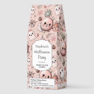 Cute Pink Ghost & Pastel Halloween Seamless Roasted Coffee