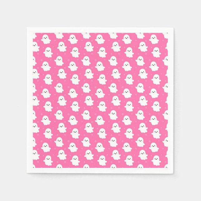 Cute Pink Ghost Pattern – Halloween Design Napkins (Front)
