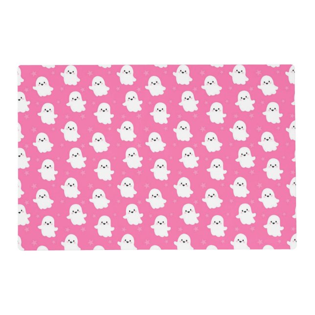 Cute Pink Ghost Pattern – Halloween Design Placemat (Front)