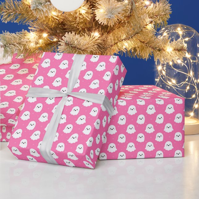 Cute Pink Ghost Pattern – Halloween Design Wrapping Paper (Holidays)