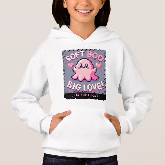 Cute Pink Ghost: Sweet and Spooky (girl hooded)  Hoodie (Front)