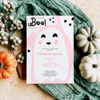 Cute Pink Ghosts Halloween Boo Baby Shower Invitation by girly_trend at Zazzle