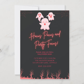 Cute Pink Ghosts Halloween Party Invitation | Neon