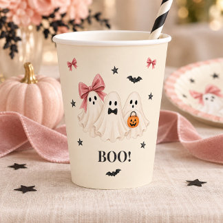Cute Pink Ghosts Halloween Party Paper Cups