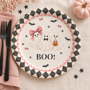 Cute Pink Ghosts Halloween Party Paper Plate
