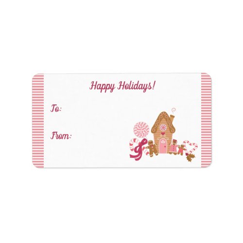 Cute Pink Gingerbread Candy Cane Gift Tag Stickers