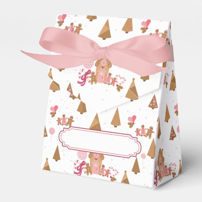 Cute Pink Gingerbread Candy Cane Tent Favor Box (Front Side)