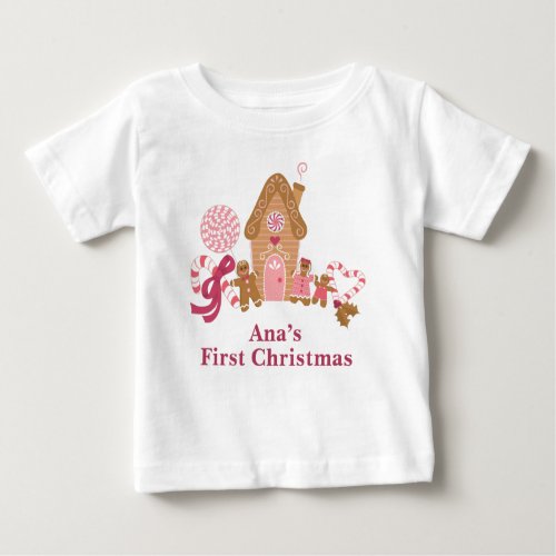 Cute Pink Gingerbread Candy Canes Baby T_shirt