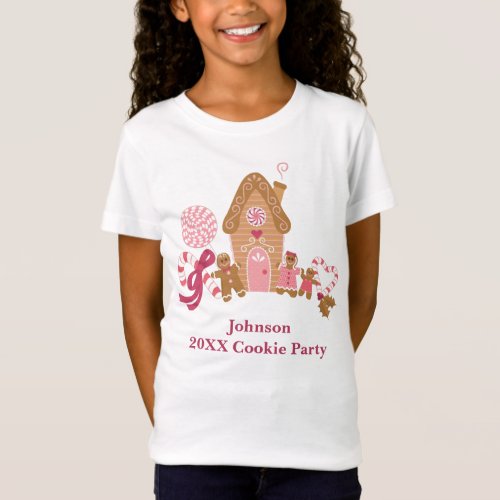 Cute Pink Gingerbread Candy Canes Girls T_shirt