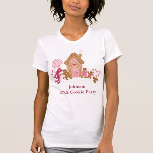 Cute Pink Gingerbread Candy Canes Womens T_shirt
