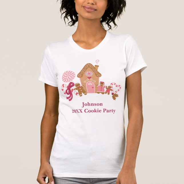 Cute Pink Gingerbread Candy Canes Women’s T-shirt (Front)