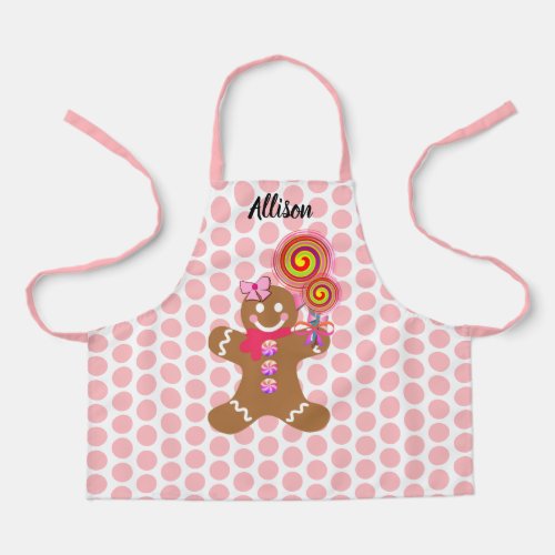 Cute Pink Gingerbread Christmas Personalized Kids Apron