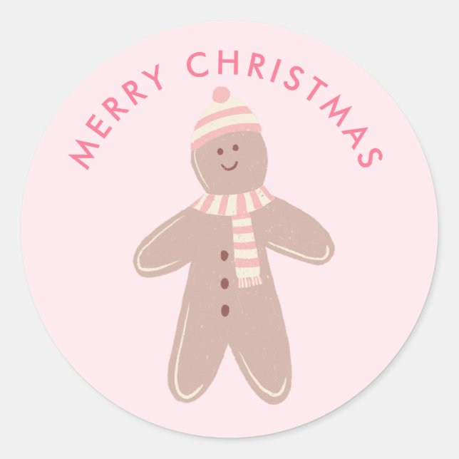 Cute pink Gingerbread First Christmas Classic Round Sticker (Front)