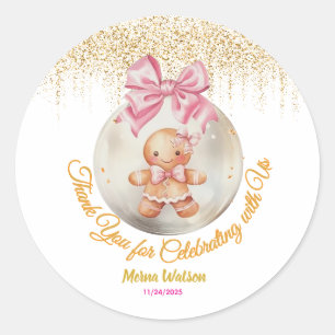 Cute Pink Gingerbread Girl Bauble Christmas Baby Classic Round Sticker