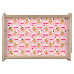 cute pink gingerbread girl Christmas Serving Tray