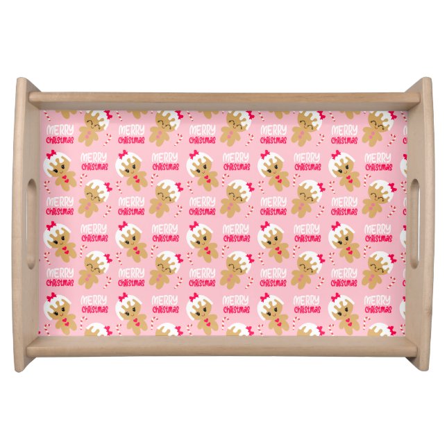 cute pink gingerbread girl Christmas Serving Tray (Front)