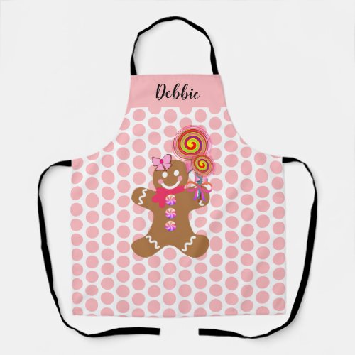 Cute Pink Gingerbread Girl Personalized Baking Apron