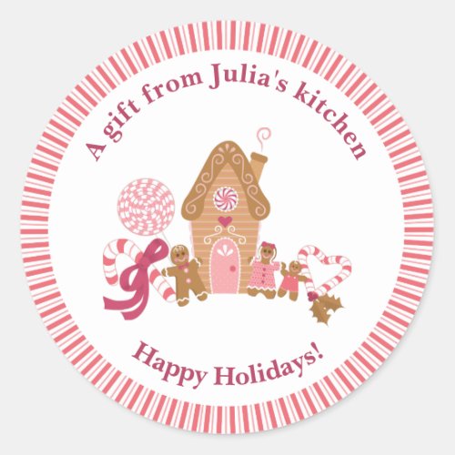 Cute Pink Gingerbread House Candy Cane Kitchen Cla Classic Round Sticker